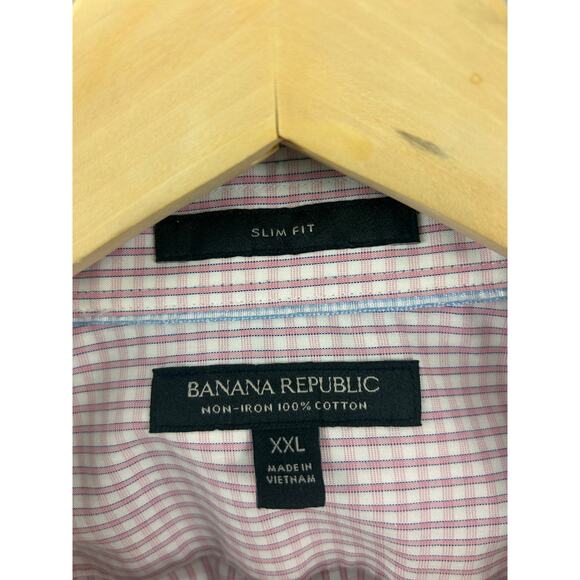 Banana Republic Slim Fit Dress Shirt XXL Pink Check Non Iron 100% Cotton - Picture 3 of 9
